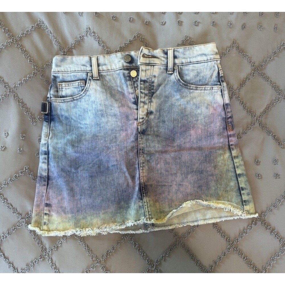 Zadig & Voltaire Juicy Tie Dye Denim Mini Skirt Size 38 Rainbow Ombre Frayed